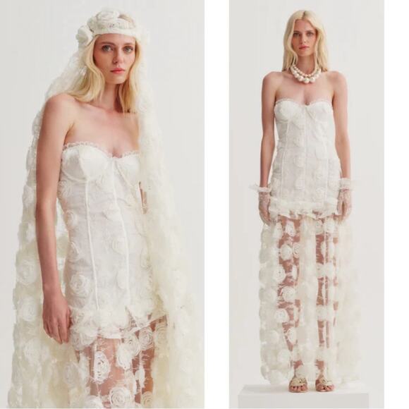 For Love And Lemons Dresses & Skirts - For Love & Lemons Cyrus Rosette Lace Floral Strapless White Maxi Gown Size Small